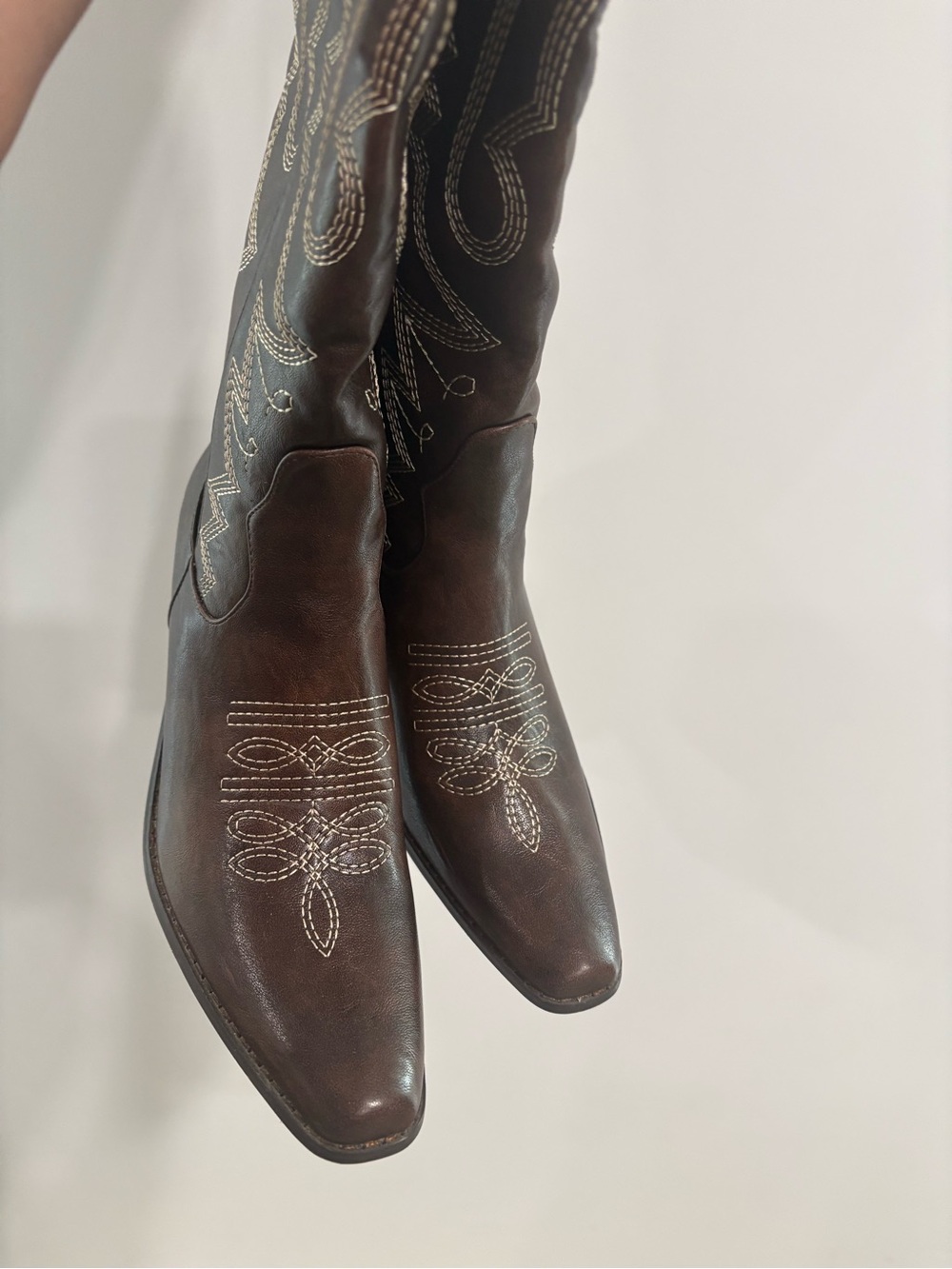 Embroidered Tall Brown Leather Cowboy Boots - Picture 4 of 9